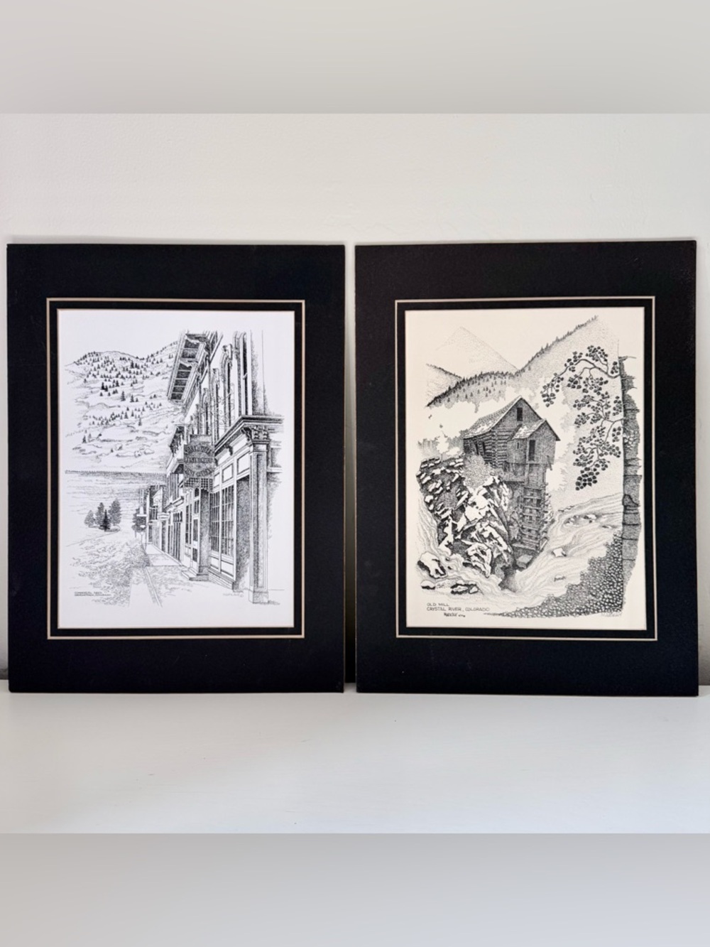 Vintage Rustic Pen & Ink Wall Art Signed Art by Colorado artist MACKAY